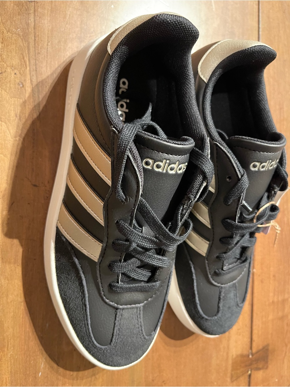 adidas Black Sneakers with Cream Stripes and White Sole